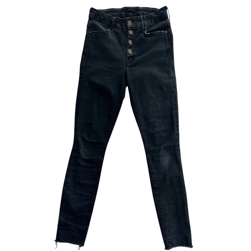 MOTHER The Pixie Ankle Fray High Rise Button Fly Skinny Jeans Black Wash Size 26